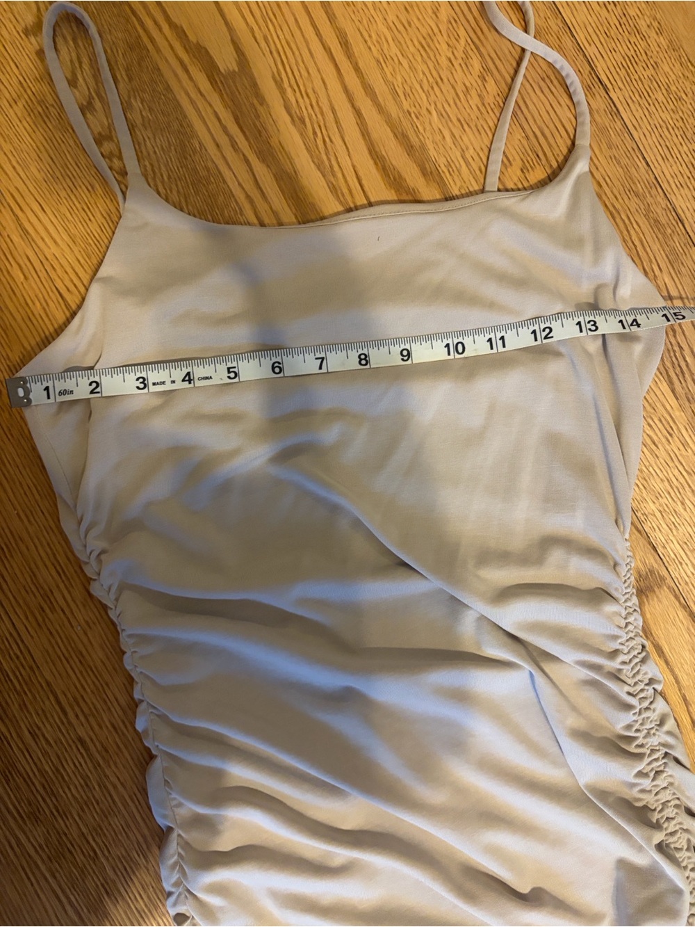 Express Light Beige Ruched Side-Tie Midi Skirt - Picture 4 of 9